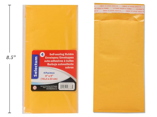 Selectum Kraft Peel-N-Seal Bubble Envelopes – 4″ x 9″ ~ 4 per pack