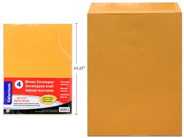 Selectum Brown Peel-N-Seel Envelopes – 10″ x 13″ ~ 4 per pack