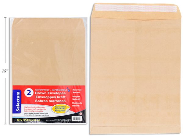 Selectum Waterproof Brown Peel-N-Seel Envelopes – 10″ x 13″ ~ 2 per pack