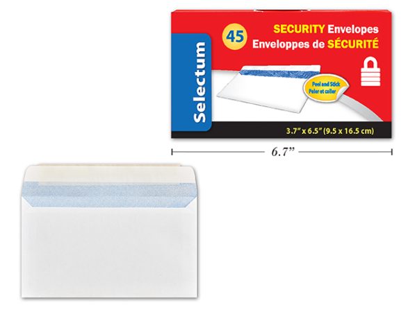 Selectum White Envelopes #8 w/SECURITY lining – Peel N Seal ~ 40 per box