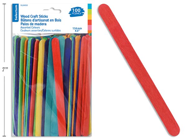 Selectum Wood Craft Sticks – Assorted Colors ~ 100 per bag