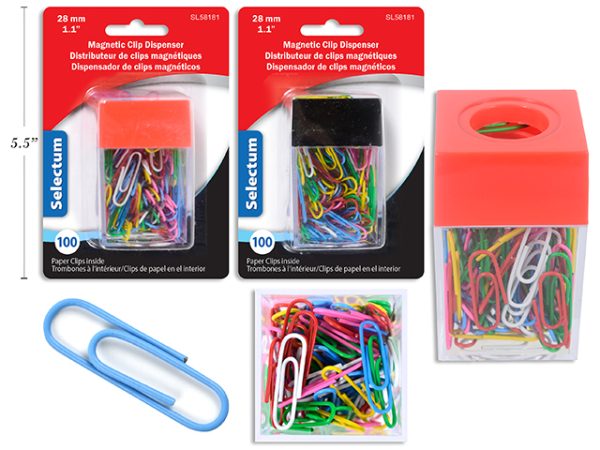 Selectum Colored Paper Clips – 28mm in Magnetic Dispenser