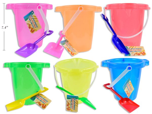 Neon Glitter Beach Bucket with Spout & Shovel ~ 7″