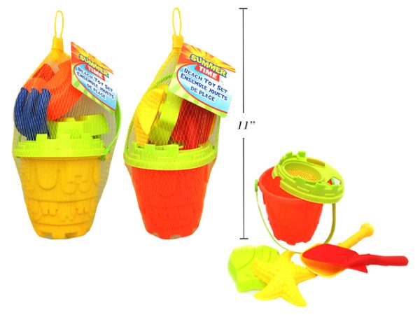 Beach Pail Playset in Mesh Bag – 4.5″ ~ 6 pieces