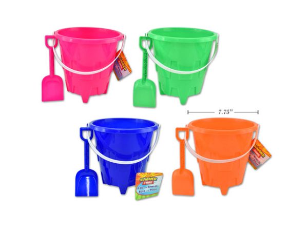 Round Sand Castle Mold Beach Bucket with Shovel ~ 7.75″