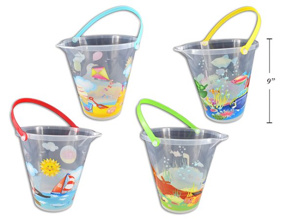 Sea Life Printed Beach Bucket with Spout ~ 9.25″