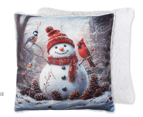Christmas Photoreal Print Cushion with Sherpa Back – 17″ x 17″ ~ Snowman