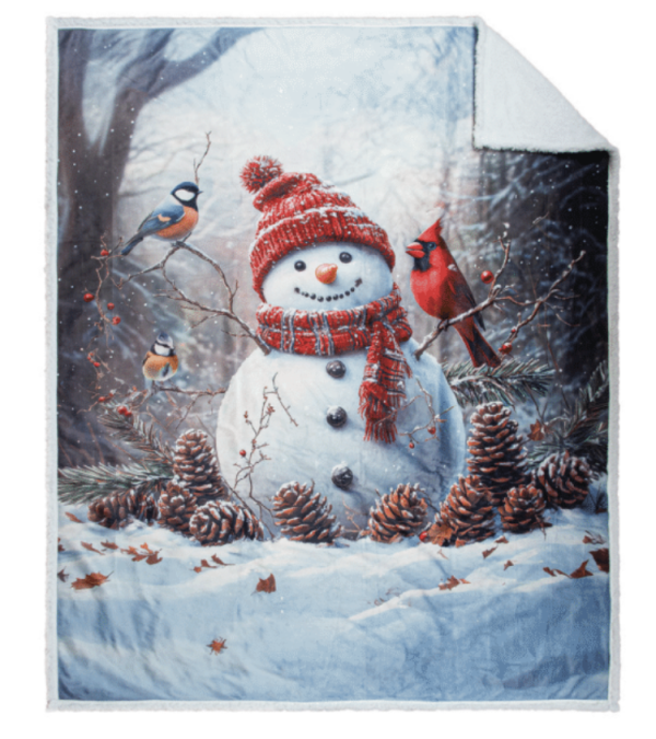 Christmas Photoreal Print Throw with Sherpa Back – 48″ x 60″ ~ Snowman