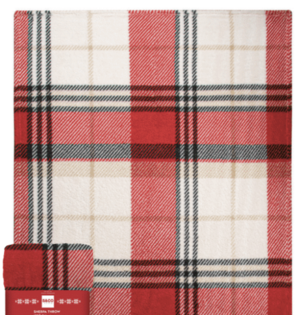 Christmas Printed Sherpa Throw – 48″ x 60″ ~ Red Festive Plaid