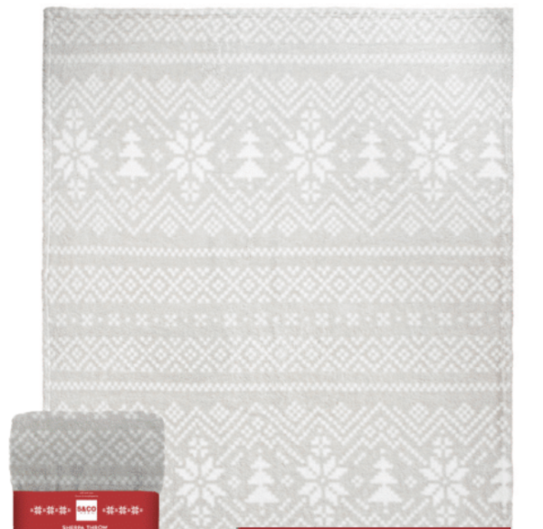 Christmas Printed Sherpa Throw – 48″ x 60″ ~ Grey Knit