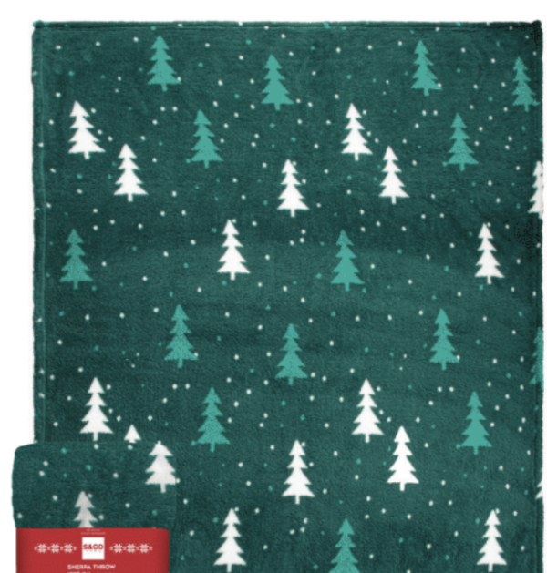 Christmas Printed Sherpa Throw – 48″ x 60″ ~ Green Trees