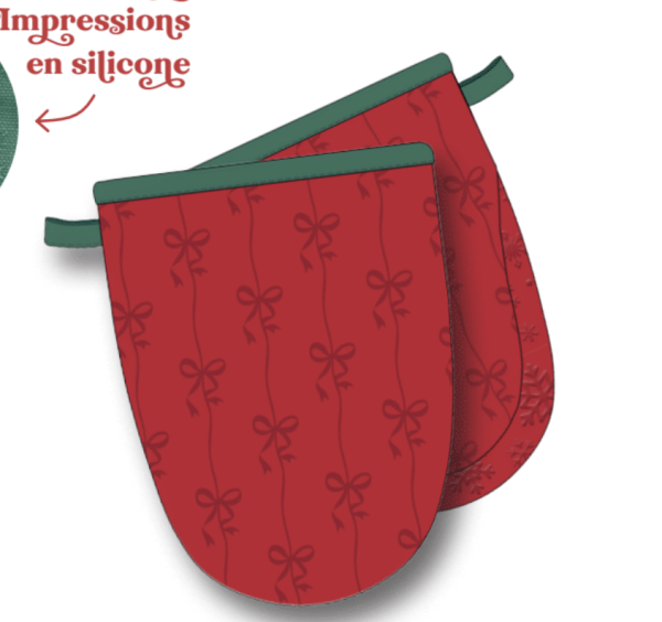 Christmas Mini Mitts with Silicone Print – Set of 2 ~ Bows