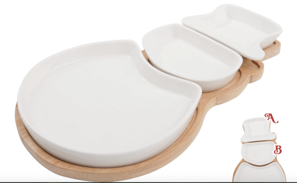 Christmas Snowman Shaped Sectional Trays & Bamboo Board