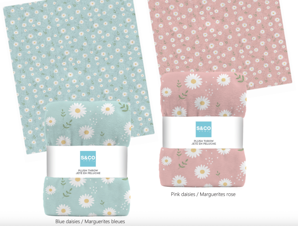 Summer Printed Daisies Plush Throws ~ 48″ x 60″