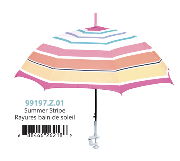 Clamp-On Beach Umbrella – Summer Stripe ~ 37.5″ x 32″