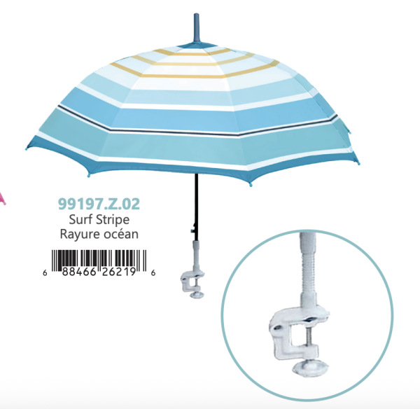 Clamp-On Beach Umbrella – Surf Stripe ~ 37.5″ x 32″
