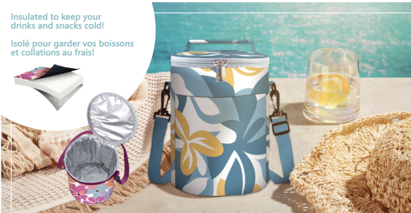 Beach Round Cooler Bag with Strap ~ 7″ x 9.5″ high
