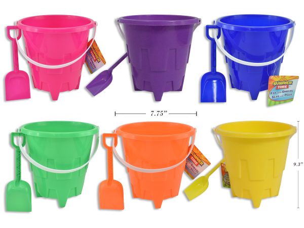 Round Sand Castle Mold Beach Bucket with Shovel ~ 7.75″