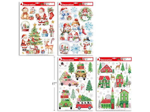 Christmas Glitter Window Clings ~ 4 assorted