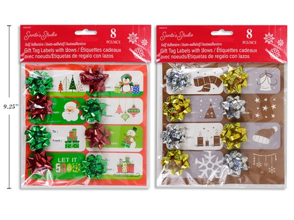 Christmas Self Adhesive Gift Tag Labels w/Bows ~ 8 per pack