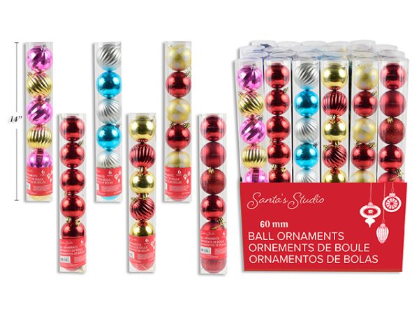 Christmas 60mm Oranments in PVC Tube ~ 6 per pack