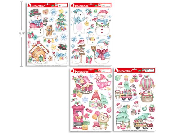 Christmas Sketched Old Fashion Window Clings ~ 4 assorted