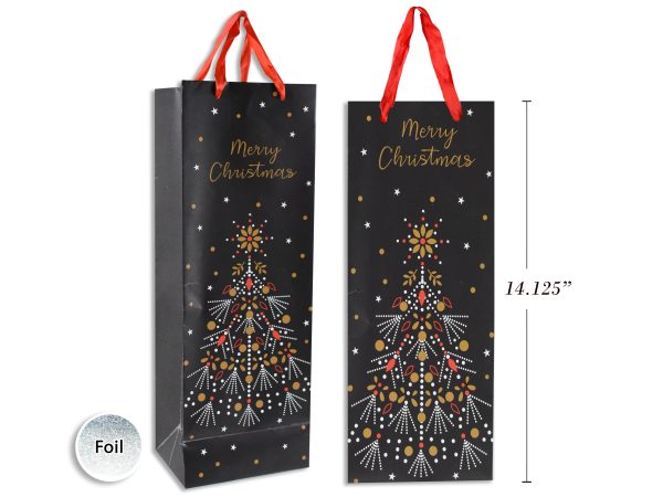 Christmas Bottle Gift Bag ~ Matte w/Gold Xmas Tree