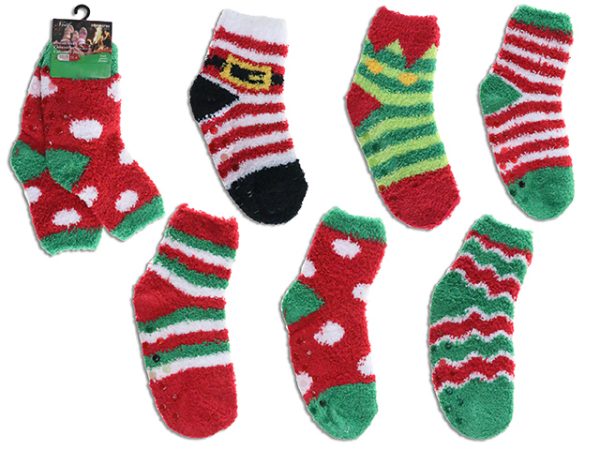 Christmas Youths Non-Slip Cozy Crew Socks ~ Sizes 5-7 and 7-9