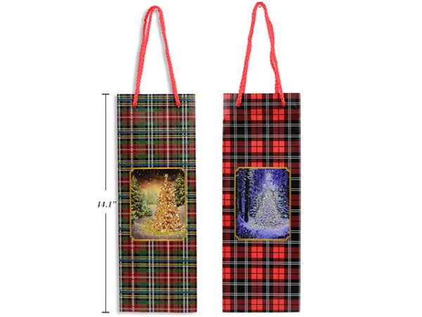 Christmas Bottle Gift Bag ~ Glitter Tree Scene