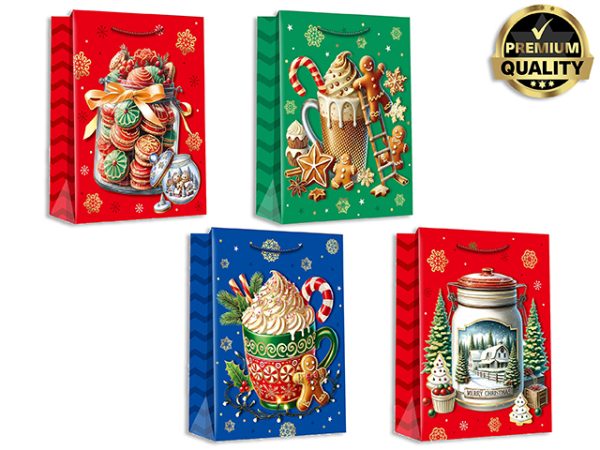 Christmas Medium Gift Bag ~ Xmas Trees Glitter