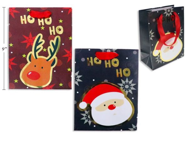 Christmas Medium Gift Bag ~ Santa / Reindeer Gold Foil