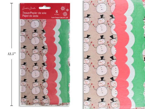 Christmas Scalloped Edge Printed & Plain Tissue Paper ~ 8 sheets