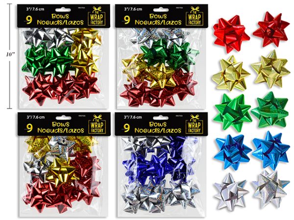 Christmas Assorted Star Bow –  3″ x 11 loops ~ 9 per pack
