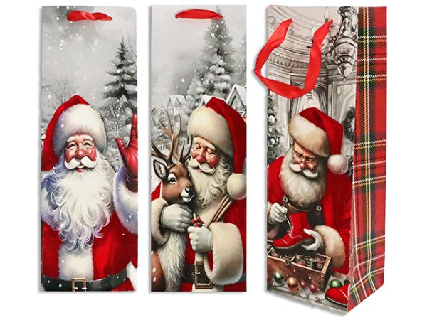 Christmas Bottle Gift Bag ~ Velvet Textured Santa Matte
