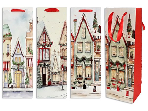 Christmas Bottle Gift Bag ~ Winter House Scenes