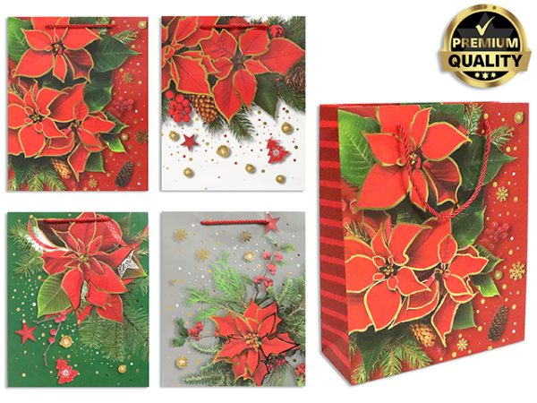 Christmas Medium Gift Bag ~ Pointsettia