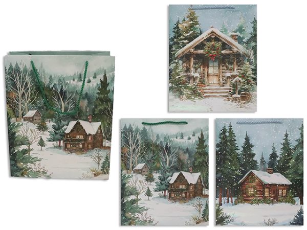 Christmas Jumbo Gift Bag ~ Glitter Snowy Cottages