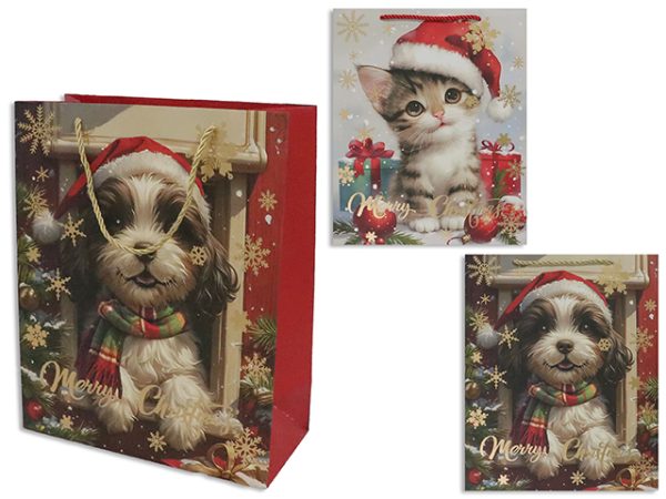 Christmas Medium Gift Bag ~ Puppy / Kitty