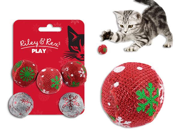 Christmas Catnip Tinsel Balls – 38mm ~ 5 per pack