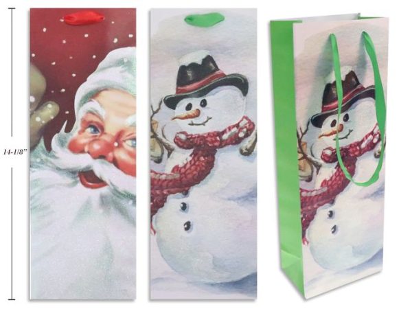 Christmas Bottle Gift Bag ~ Vintage Snowman / Santa